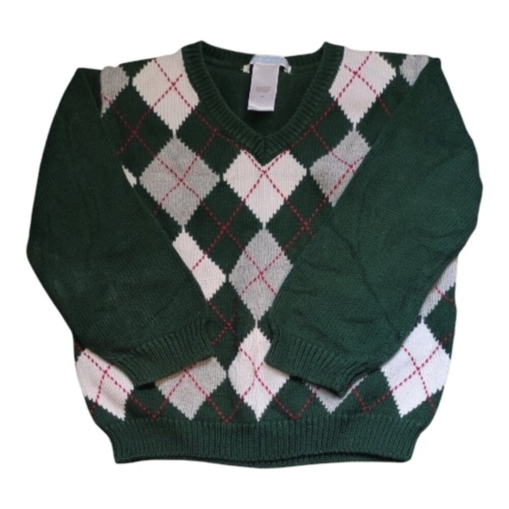 Janie & Jack Boys Argyle V-Neck Sweater 2T Months‎ Knit Holiday Green
